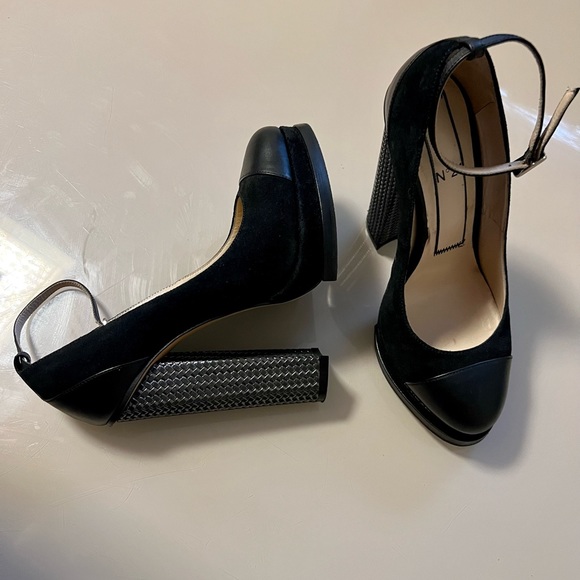 N°21 Black Suede And Leather Block Heel Ankle Strap Pumps Size 37 - Picture 4 of 16